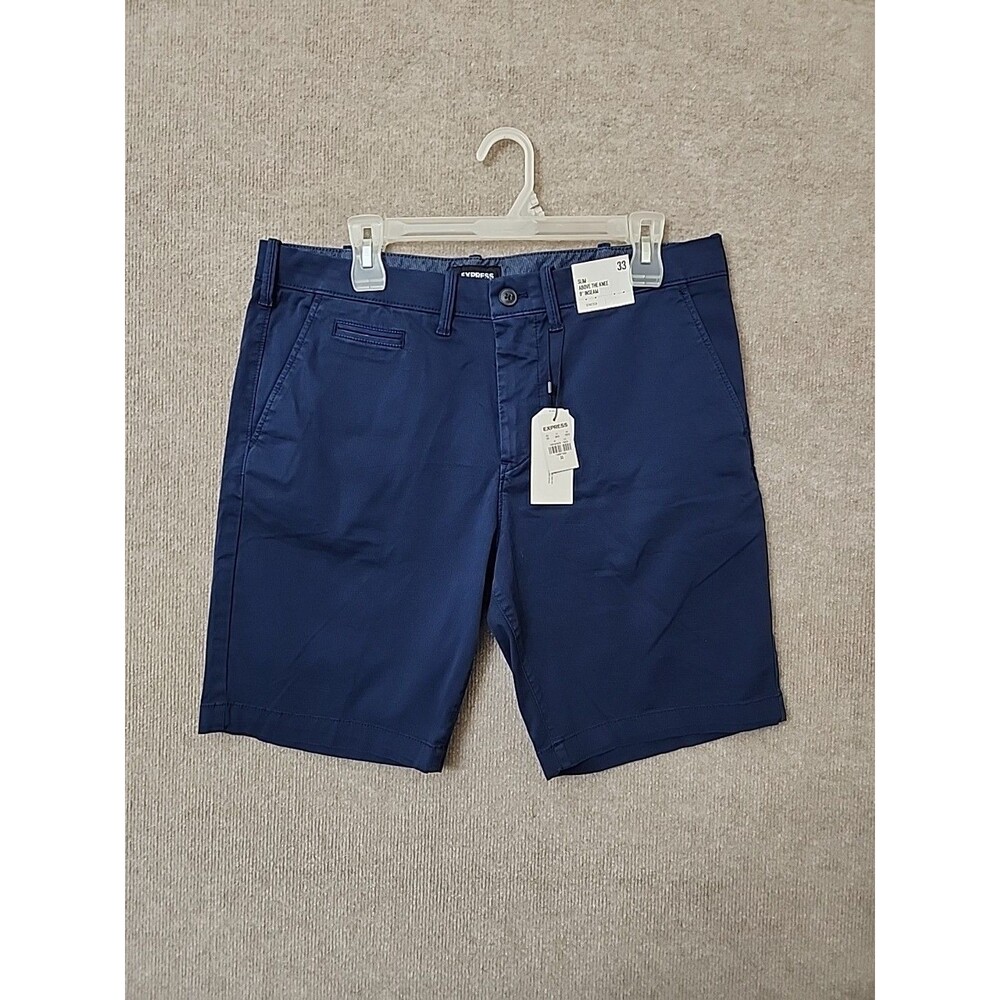 EXPRESS Above the Knee Slim Shorts Mens 33 Navy Blue Stretch NEW